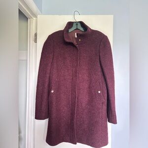 LOFT Wine Pea Coat Wool Blend Mock Neck Structured Silhouette